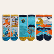 3pk Kids Cotton Ocean Ankle Socks