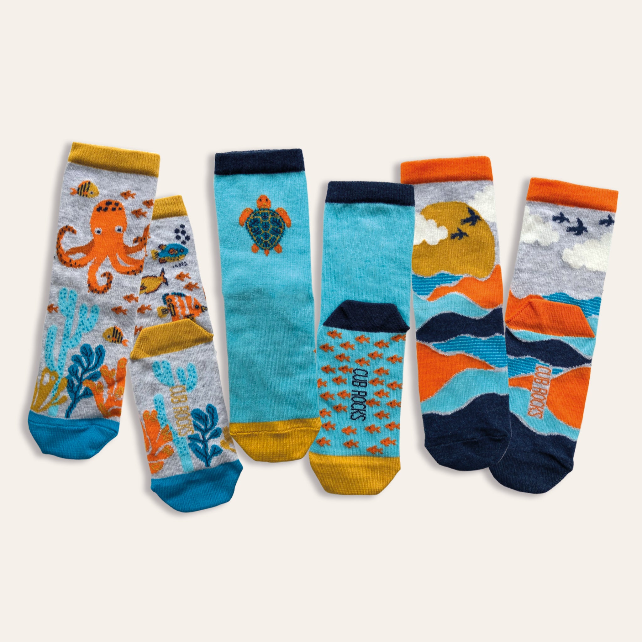 3pk Kids Cotton Ocean Ankle Socks