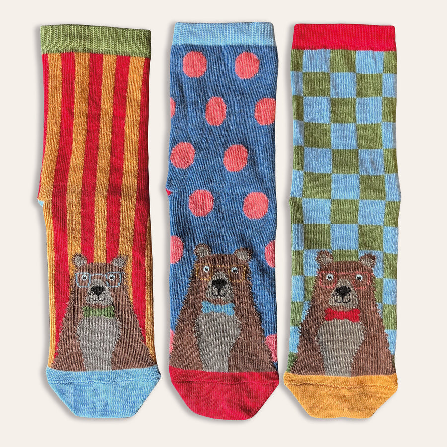3pk Kids Cotton Bear Ankle Socks