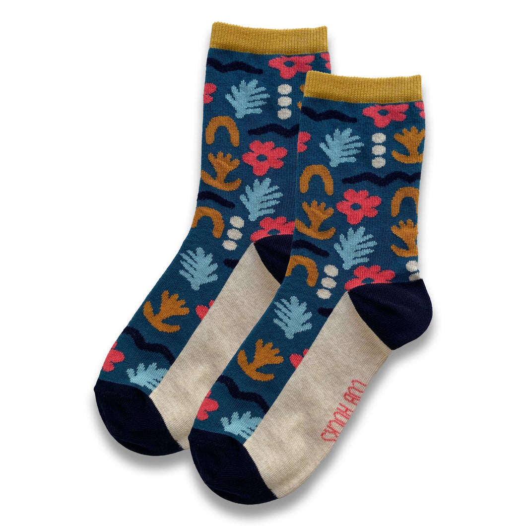 1PK LADIES COTTON ABSTRACT FLORAL SOCKS 