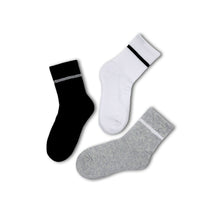 Load image into Gallery viewer, 3 Pack Cushioned Black/White/Grey Sports Ankle School Sustainable Socks
