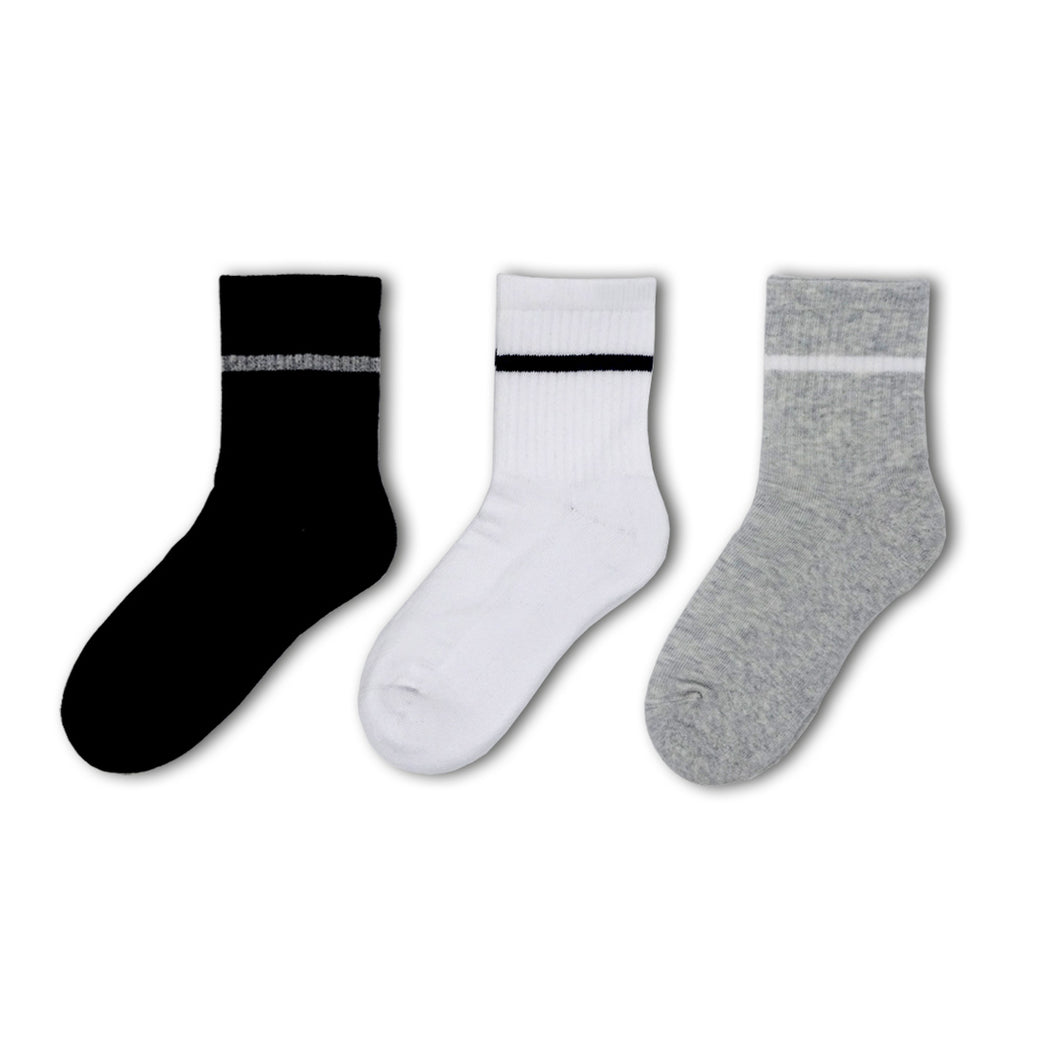 3 Pack Cushioned Black/White/Grey Sports Ankle School Sustainable Socks for boys and girls