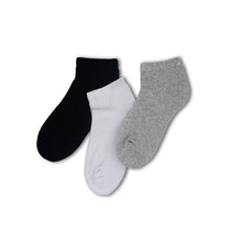 Load image into Gallery viewer, 3 Pack Cushioned Black/White/Grey Sports Trainer School Sustainable Socks for boys and girls
