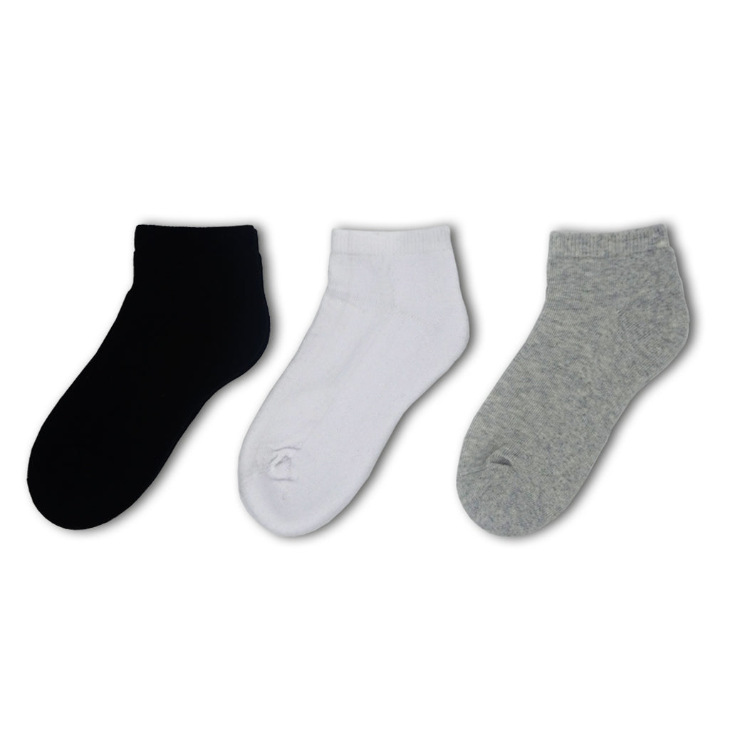 3 Pack Cushioned Black/White/Grey Sports Trainer School Sustainable Socks for boys and girls