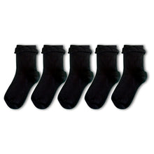 Load image into Gallery viewer, 5 Pack Frilly Black Kids Sustainable School Socks for Girls
