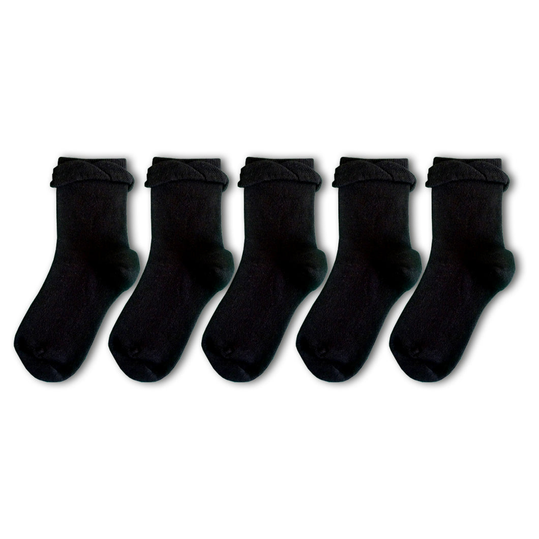 5 Pack Frilly Black Kids Sustainable School Socks for Girls