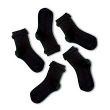 Load image into Gallery viewer, 5 Pack Frilly Black Kids Sustainable School Socks for Girls
