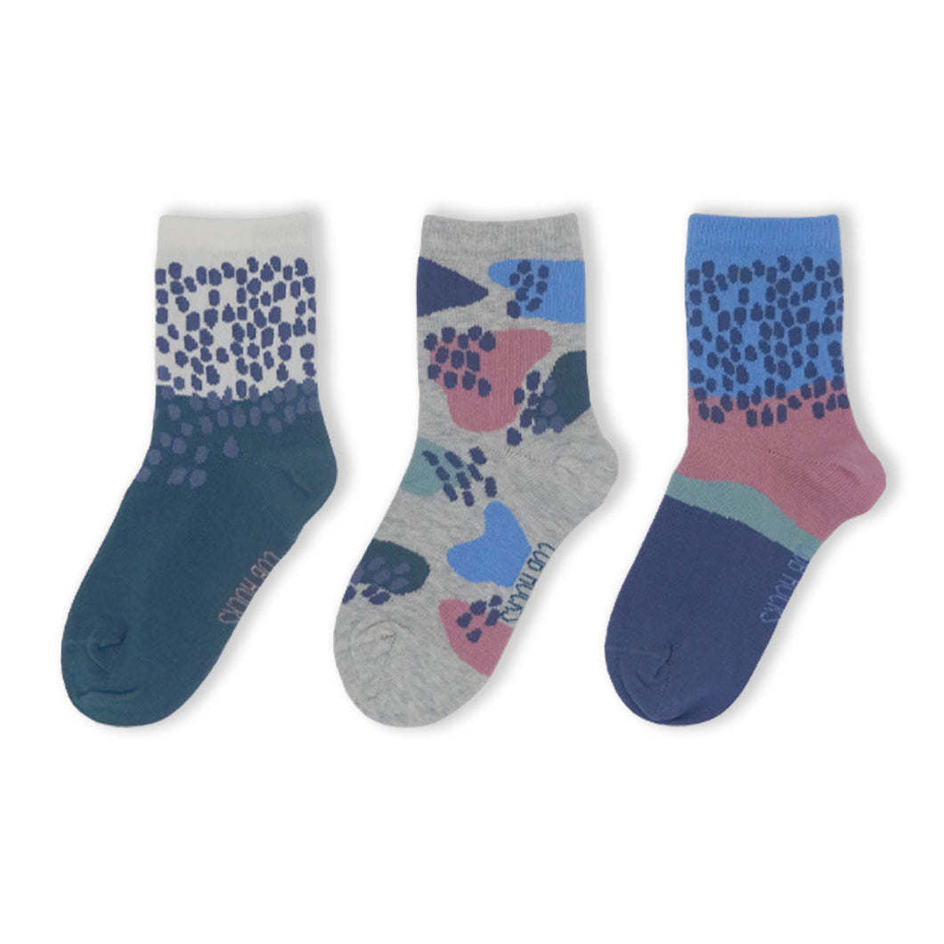 3 Pack Abstract Kids Sustainable Cotton Fashion Ankle Socks for Boys and Girls