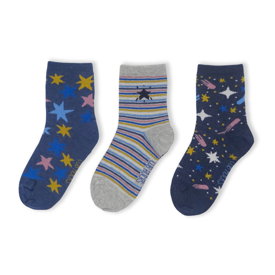 3 Pack Stars Kids Sustainable Cotton Fashion Ankle Socks for Boys and Girls