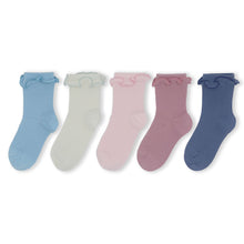 Load image into Gallery viewer, 5 Pack Frilly Pastel Kids Sustainable Cotton School Socks for Girls
