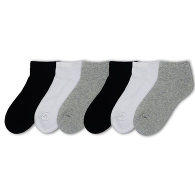 6 Pack Kids Cotton Cushioned Sports Trainer Socks - black/white/grey